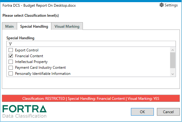 Data Classification Data Select Fields